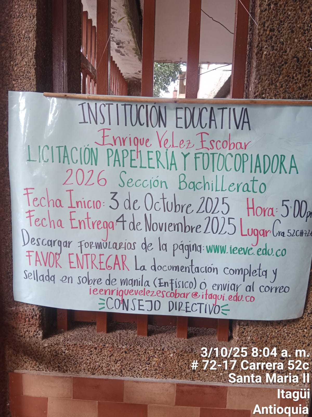 LICITACIÓN PÚBLICA PAPELERÍA Y FOTOCOPIADORA SEDE BACHILLERATO DE LA INSTITUCIÓN EDUCATIVA ENRIQUE VÉLEZ ESCOBAR